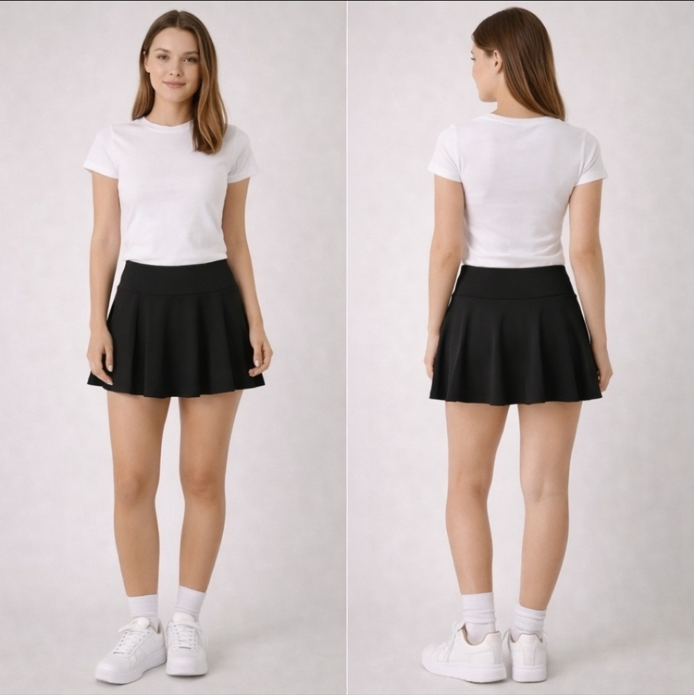 Black Tennis Skort Pleated Mini Prep School Clean Girl Athletic Skirt Shorts S